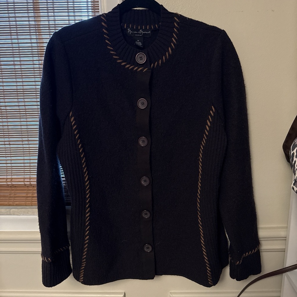 Mercer & Madison wool Cardigan with Tan whipstitch Accent